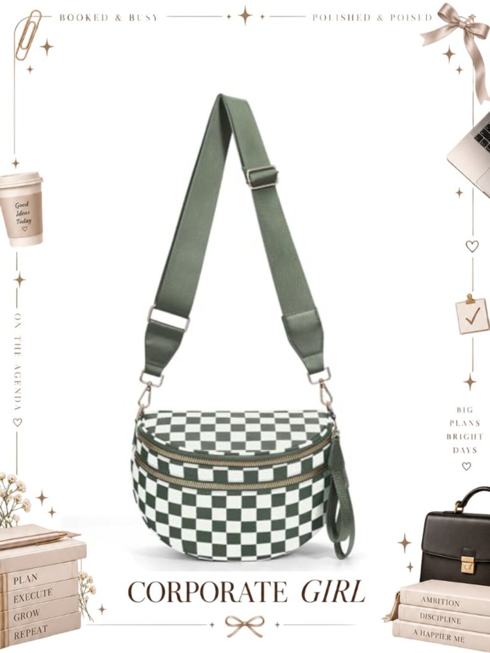 Nylon Checkered Crossbody Bag Adjustable Strap Fanny Pack Women